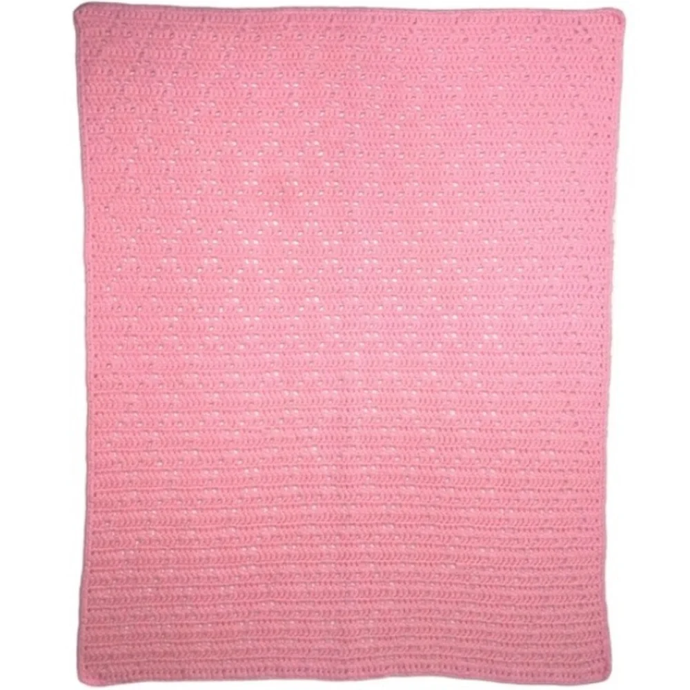 Handmade Crochet Blanket Knit Hand Crafted Quilt Throw Grandma Cottage Core Pink